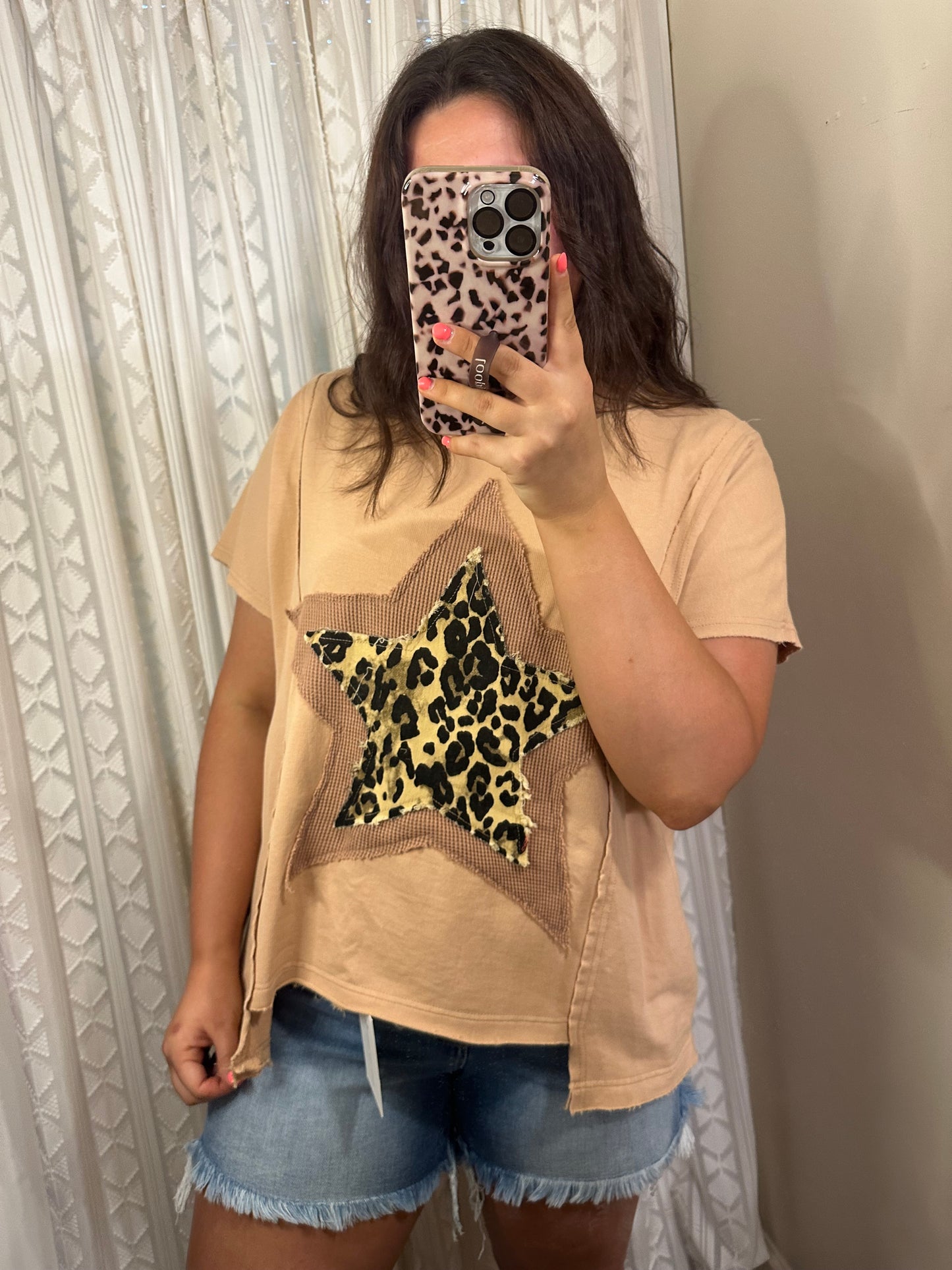 Leopard Mineral Wash Star Top