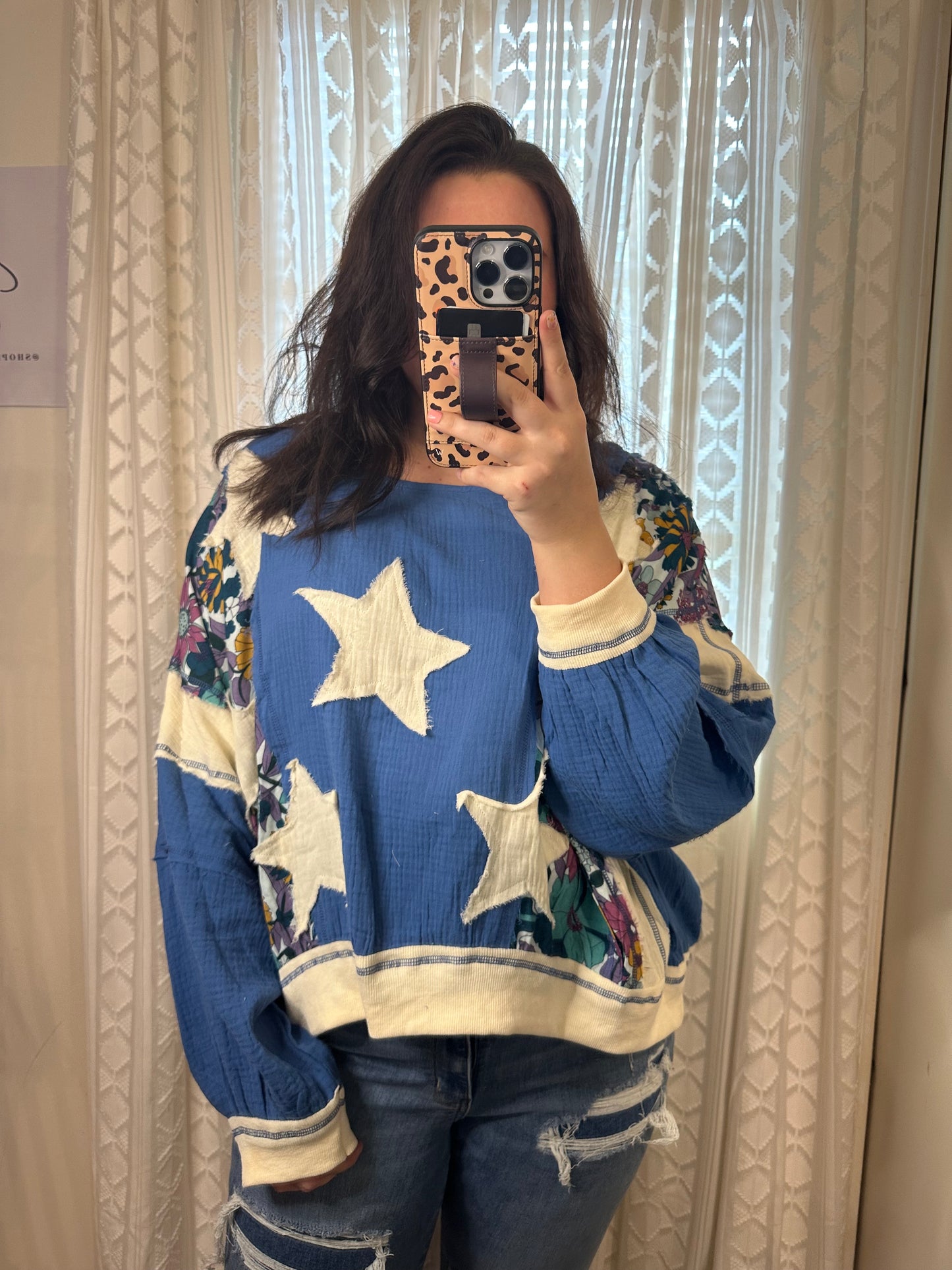 Floral Denim Star Patch Long Sleeve