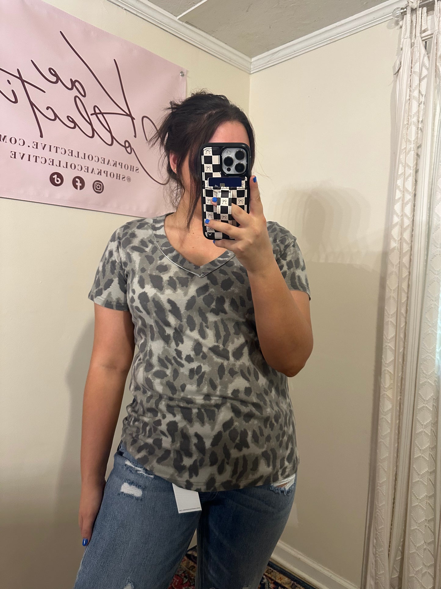 Grey Leopard Short Sleeve Top