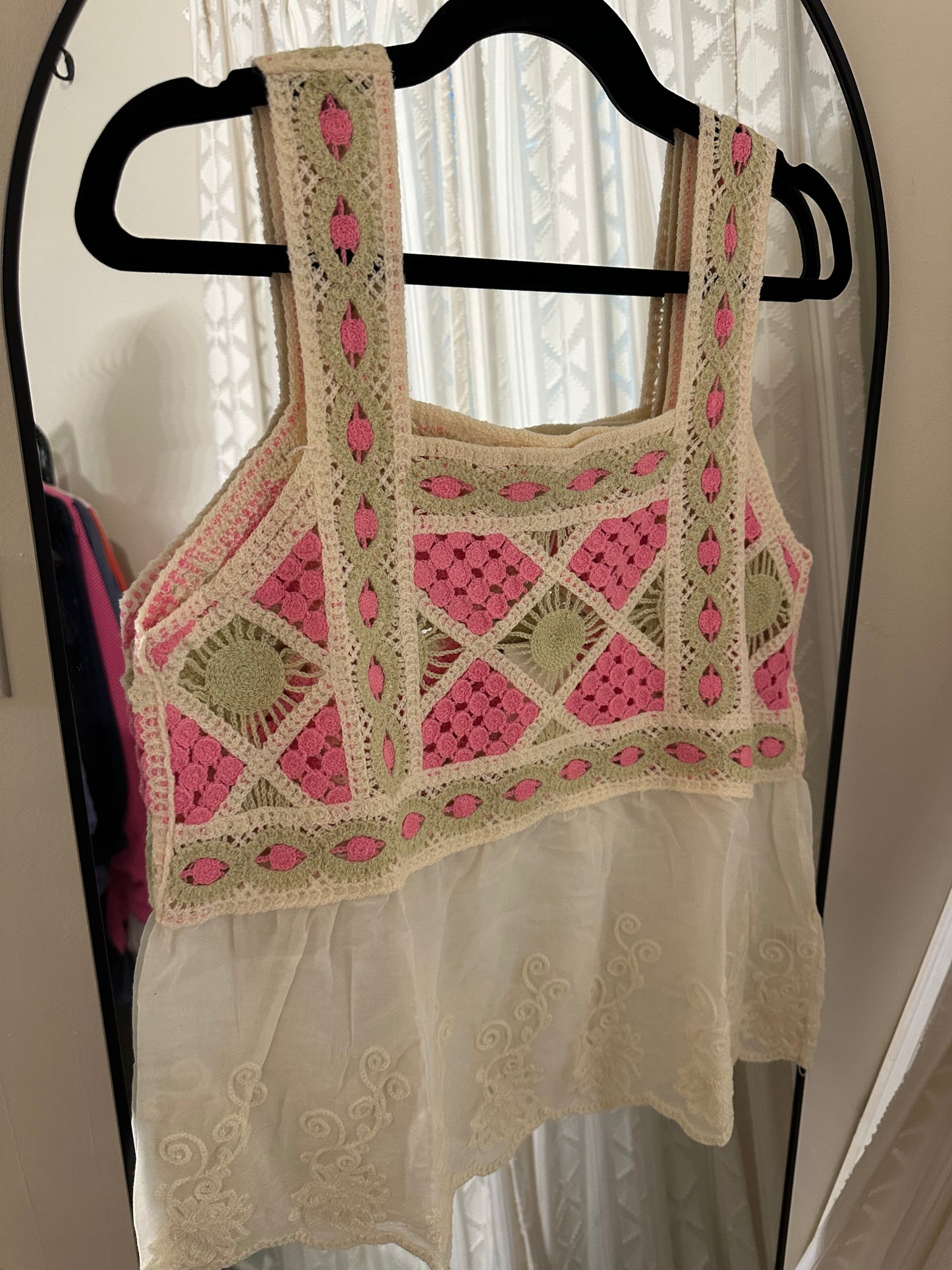 Cream & Pink Peplum Top