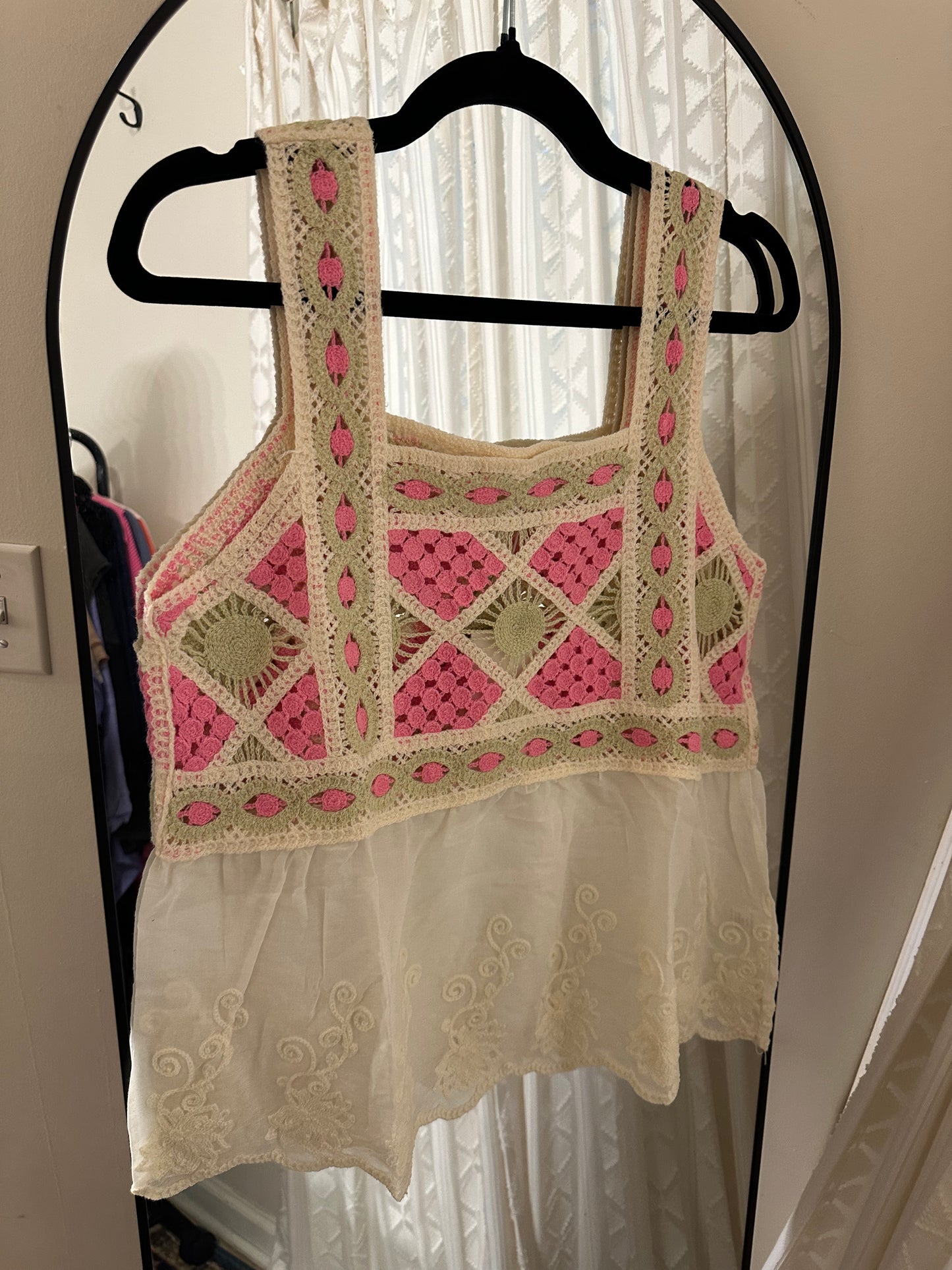 Cream & Pink Peplum Top