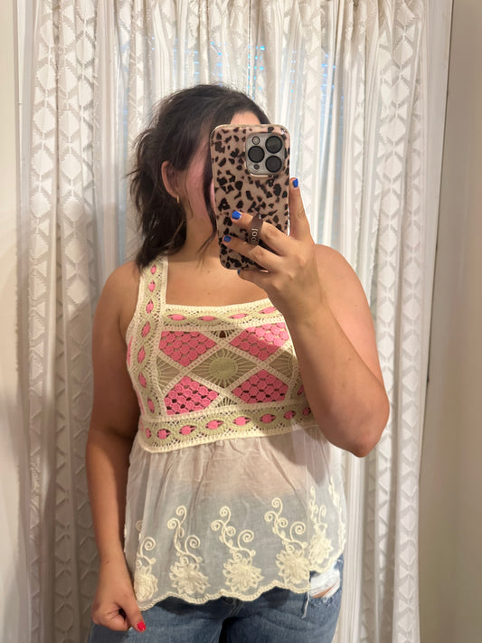 Cream & Pink Peplum Top