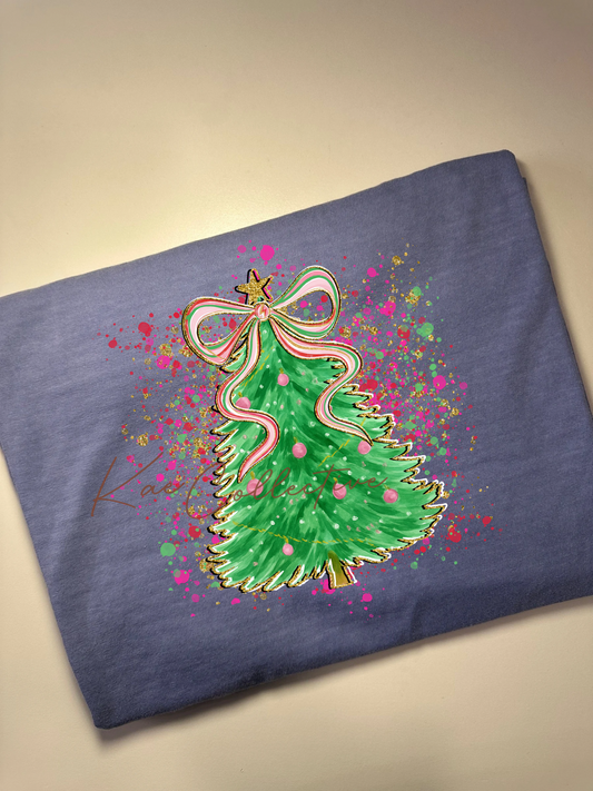 CHRISTMAS TREE GIRLY TEE OR SWEATSHIRT