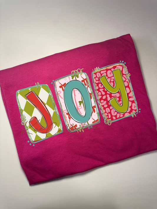 JOY CHRISTMAS LETTER BLOCKS TEE OR SWEATSHIRT