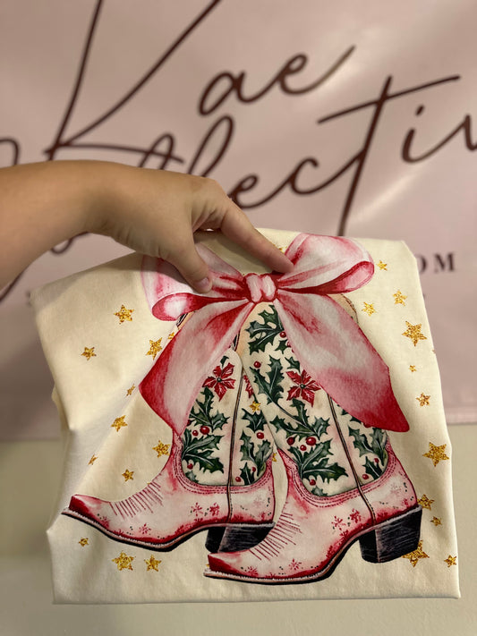 COWGIRL CHRISTMAS BOOTS TEE OR SWEATSHIRT