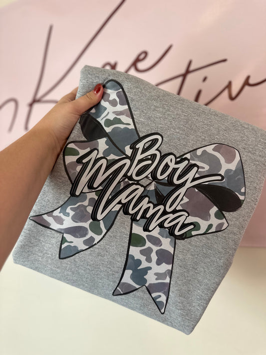BOY MAMA CAMO BOW TEE OR SWEATSHIRT