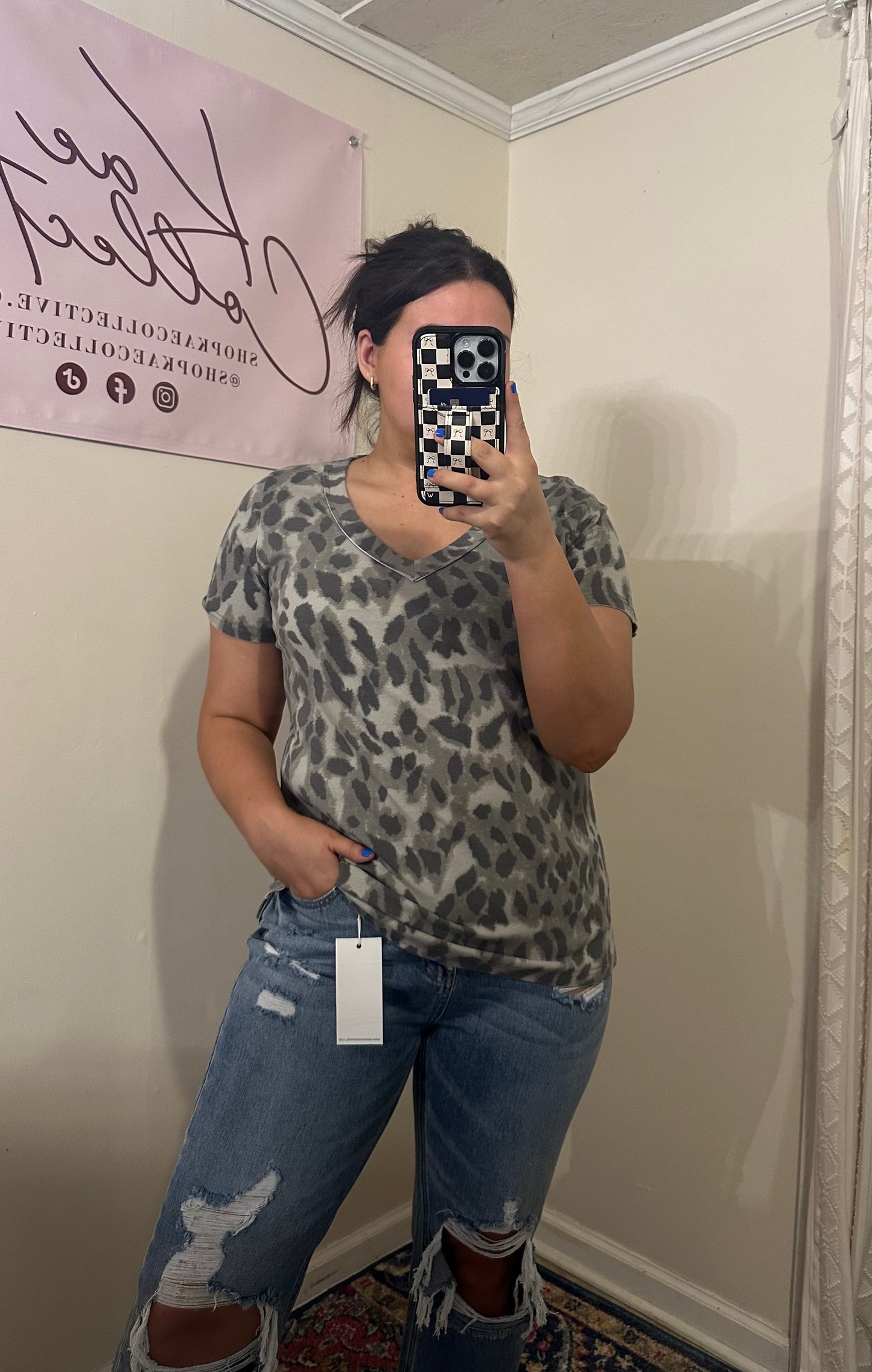 Grey Leopard Short Sleeve Top