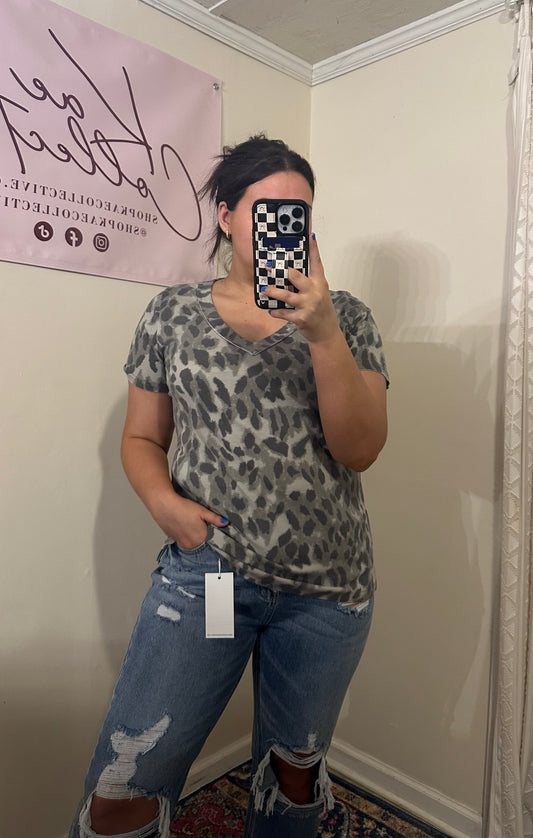 Grey Leopard Short Sleeve Top