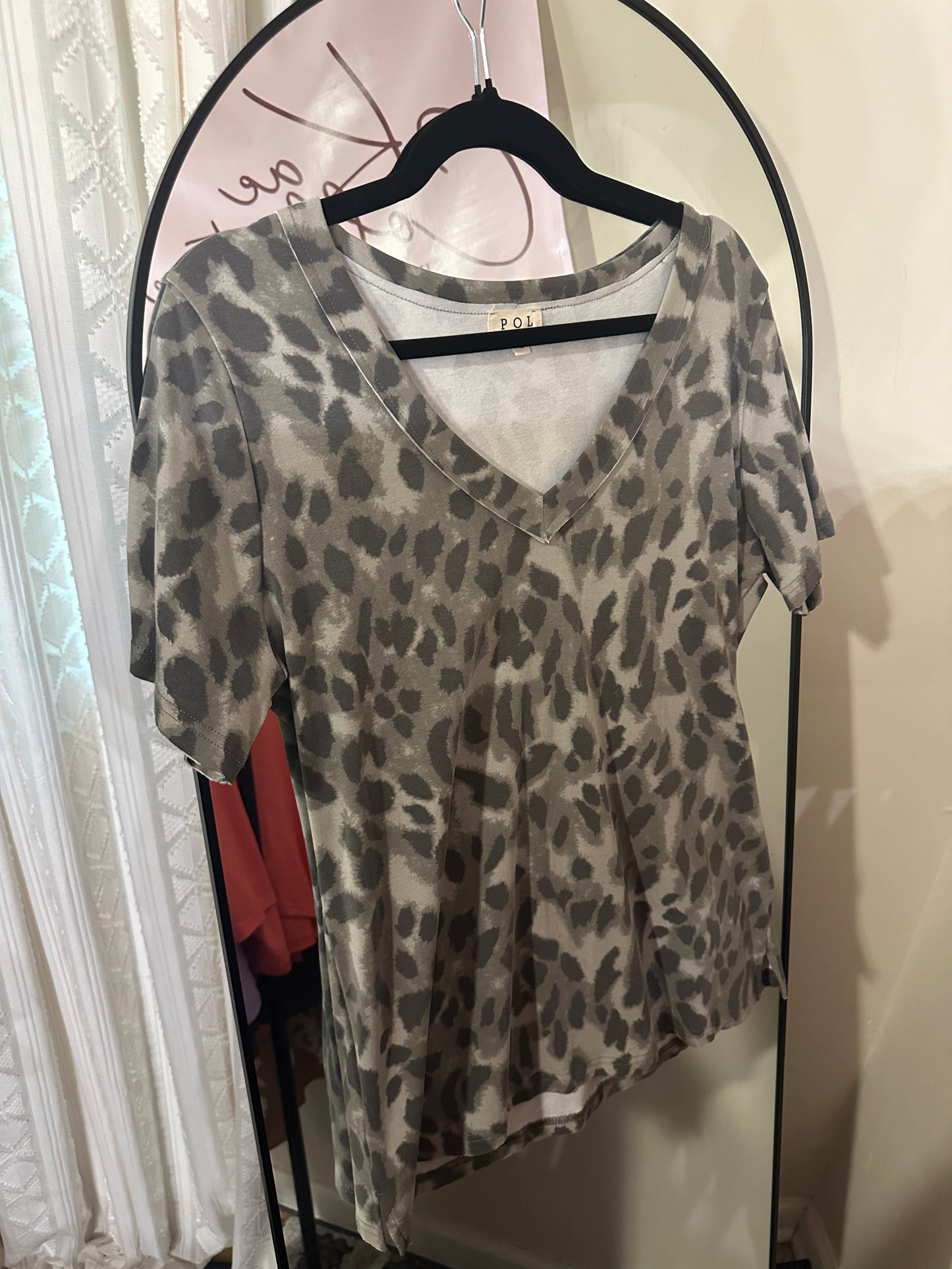 Grey Leopard Short Sleeve Top