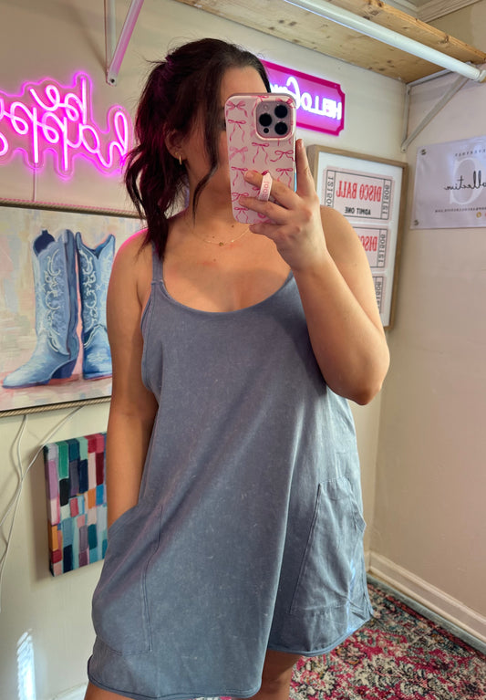 Denim Washed Mini Dress/Romper